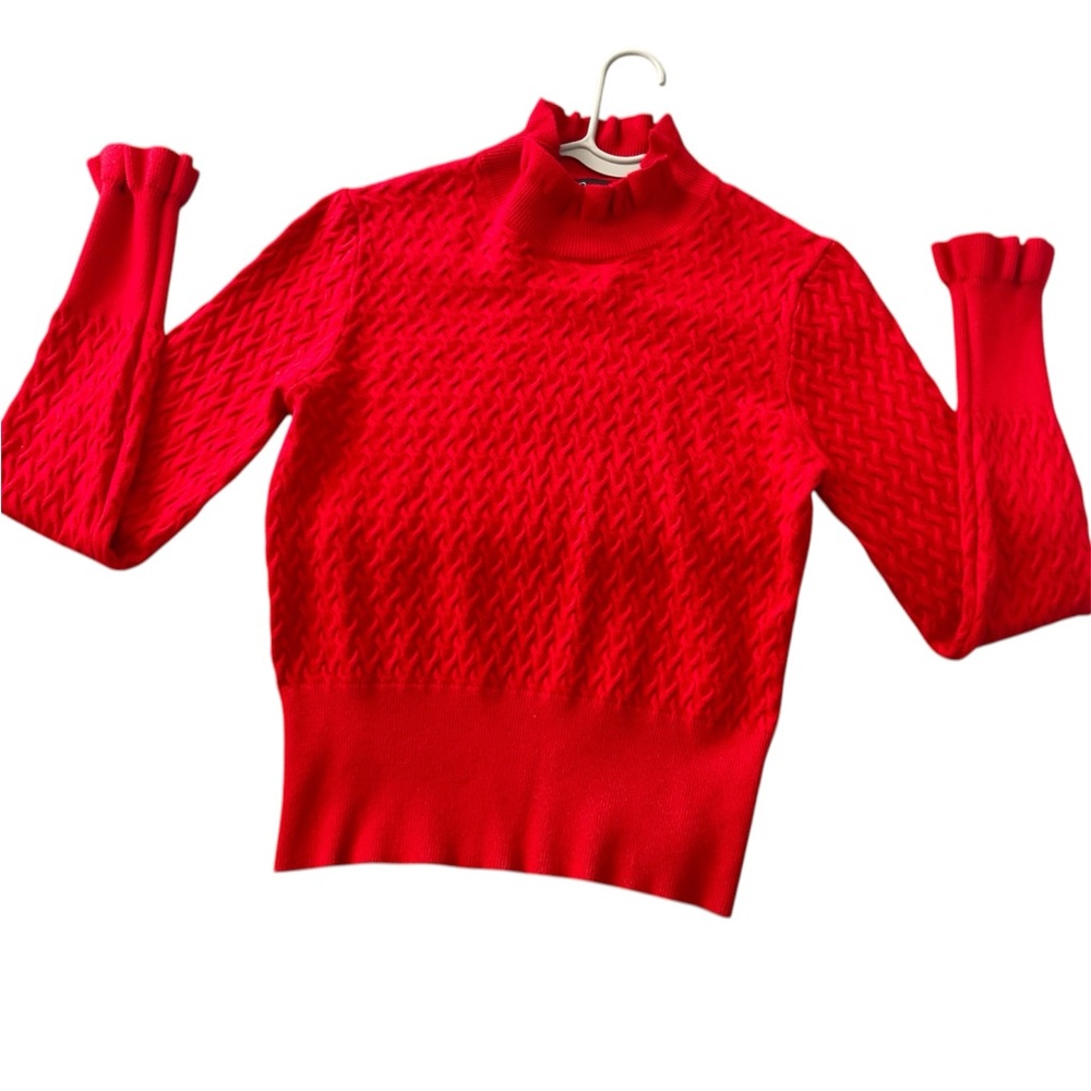 Red Textured Mock-Neck Women's Sweater